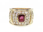1980s ruby and diamond broad cocktail ring in 18kt yellow gold