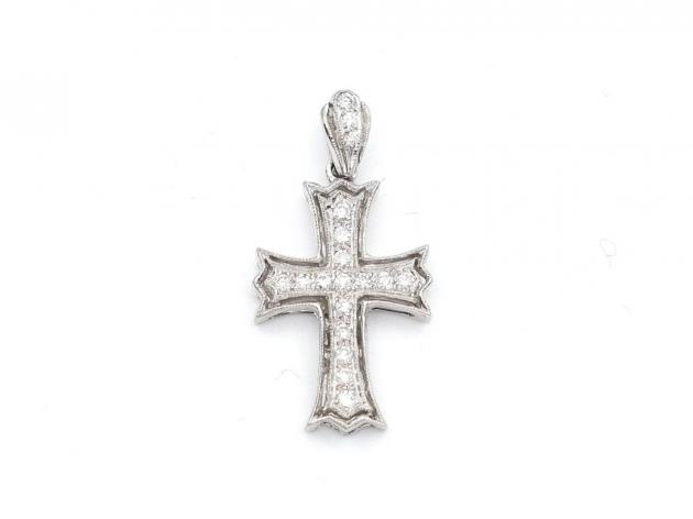 Midi size diamond set gothic cross in 18kt white gold