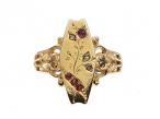 Antique plaque ring set with diamond and ruby in yellow gold