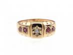 Antique 15kt yellow gold diamond and ruby five stone ring