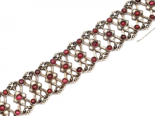 French Art Nouveau silver and gold openwork bracelet set with garnets