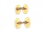 Antique 9kt yellow gold double oval blue and black enamel cufflinks