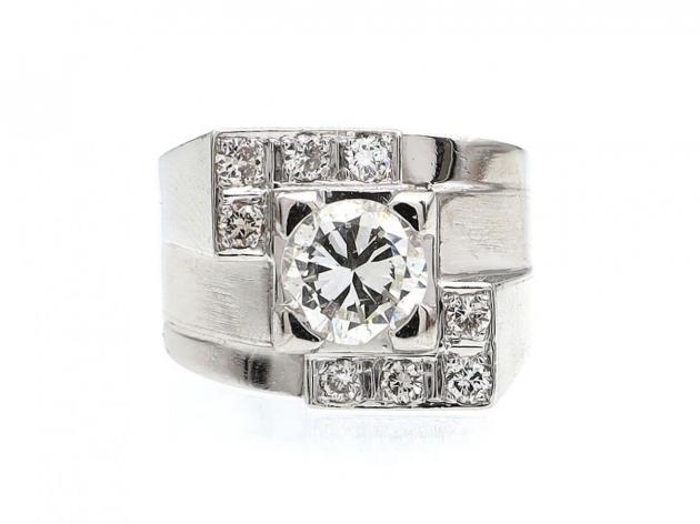 French Art Deco diamond cocktail ring in platinum