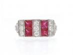 Art Deco style ruby and diamond plaque ring in 18kt white gold