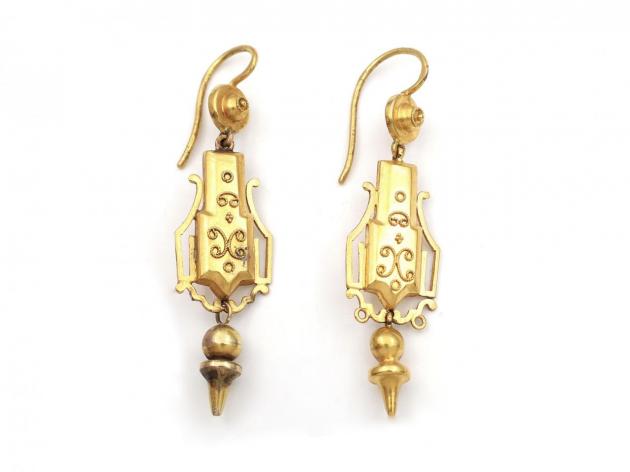 Antique Italian Etruscan revival drop earrings in gold