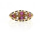 Antique 18kt yellow gold ruby and diamond navette cluster ring