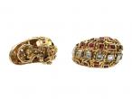 1980s 18kt yellow gold diamond and ruby hatchwork earrings