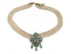 Victorian emerald and diamond convertible brooch and pearl necklace