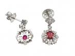 18kt white gold ruby and diamond floral drop earrings