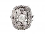 Late Edwardian rectangular open cushion shape cluster ring