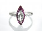1920s marquise diamond and ruby target ring in platinum