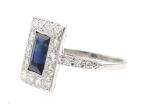 Art Deco sapphire and diamond rectangular cluster ring in platinum