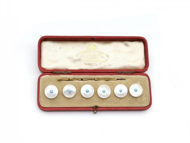 Antique mother of pearl and turquoise button set