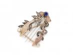 Antique 15kt gold Russian lyre brooch set with diamonds and sapphire