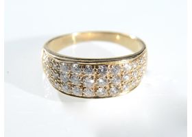 Vintage three row diamond set band in 14kt yellow gold