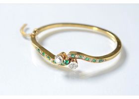 Antique victorian bangle, emerald and diamond