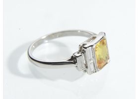 Fancy yellow sapphire and diamond Deco style ring in platinum