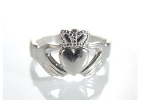 Contemporary Irish platinum Claddagh ring