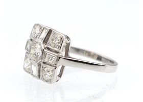 Art Deco style diamond square cluster ring in platinum