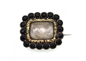 1828 jet and hair mourning brooch/pendant in rose gold