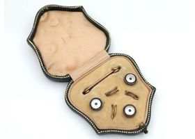 Antique mother of pearl button and pin dress set