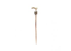 Fox and walking stick stick pin in gold