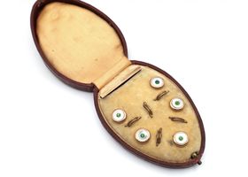 Antique costume dress set with buttons and pin