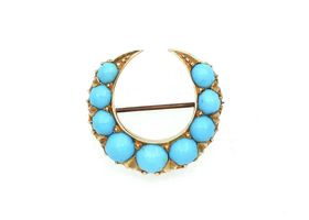 Victorian turquoise crescent moon brooch in gold