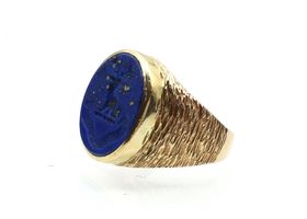 Vintage 'If I can' lapis lazuli intaglio signet ring in yellow gold