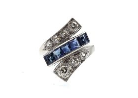 Art Deco sapphire and diamond twist ring in platinum