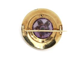 Antique French pearl diamond and amethyst circular brooch