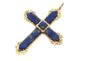 Antique yellow gold and lapis lazuli cross in Rococo style