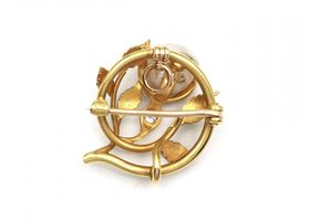 Art Nouveau diamond pearl and enamel flower brooch/pendant