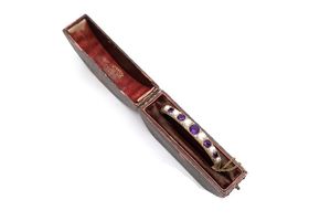 Victorian natural pearl, amethyst and diamond carved hinged bangle