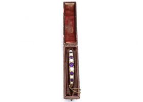 Victorian natural pearl, amethyst and diamond carved hinged bangle