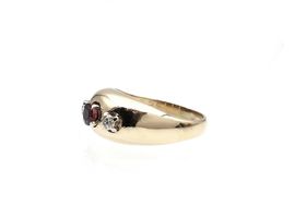 1970s ruby and diamond three stone bombé ring in gold