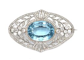 Belle Epoque aquamarine and diamond openwork brooch