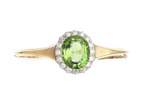 Victorian peridot and diamond cluster bangle in 18kt yellow gold