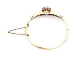 Victorian pearl, sapphire and diamond horseshoe hinged bangle