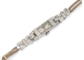 Art Deco platinum cocktail watch set with diamonds