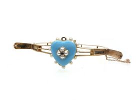 Antique blue enamel heart keepsake bangle in yellow gold