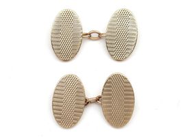 Antique 9kt rose gold oval engine turned cufflinks