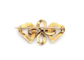 Victorian diamond and seed pearl lover's knot brooch