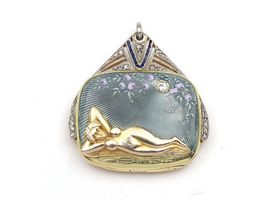 Art Nouveau sapphire, diamond and enamel cushion shape locket