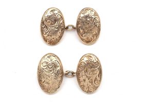 Antique hollow 9kt rose gold double oval cufflinks