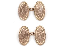1924 oval engine turned cufflinks in 9kt rose gold