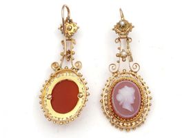 Antique French hard stone cameo drop earrings