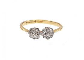 Edwardian diamond double daisy cluster ring in 18kt yellow gold