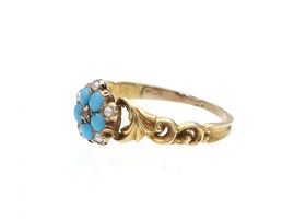 1870s diamond, turquoise and seed pearl floral cluster ring