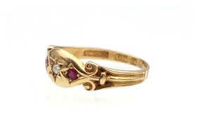 Victorian diamond and ruby three stone gypsy ring